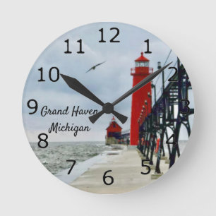 Grand Haven Michigan Lighthouse Round Clock