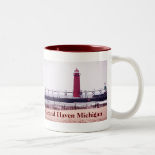 Grand Haven Michigan Lighthouse Two-Tone Coffee Mug