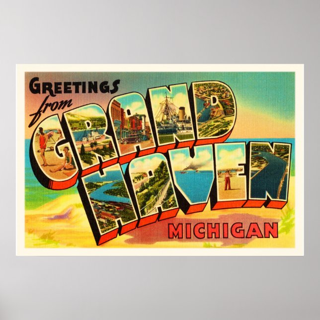 Grand Haven Michigan MI Vintage Travel Souvenir Poster (Front)