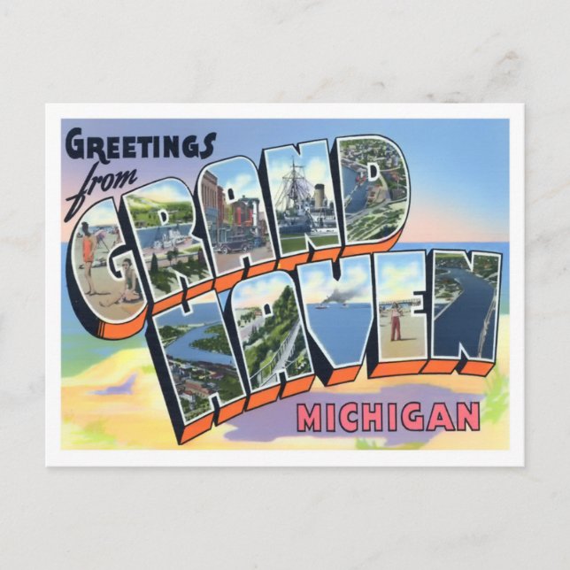 Grand Haven, Michigan Vintage Big Letters Postcard (Front)