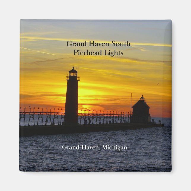 Grand Haven South Pierhead Lights sunset 2 magnet (Front)