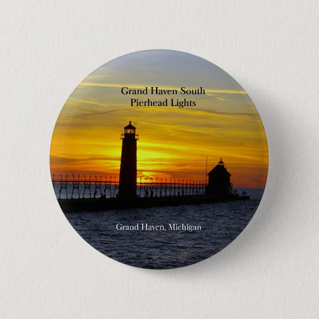 Grand Haven South Pierhead Lights sunset button (Front)