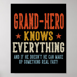 Grand-hero knows everything father's day retro poster