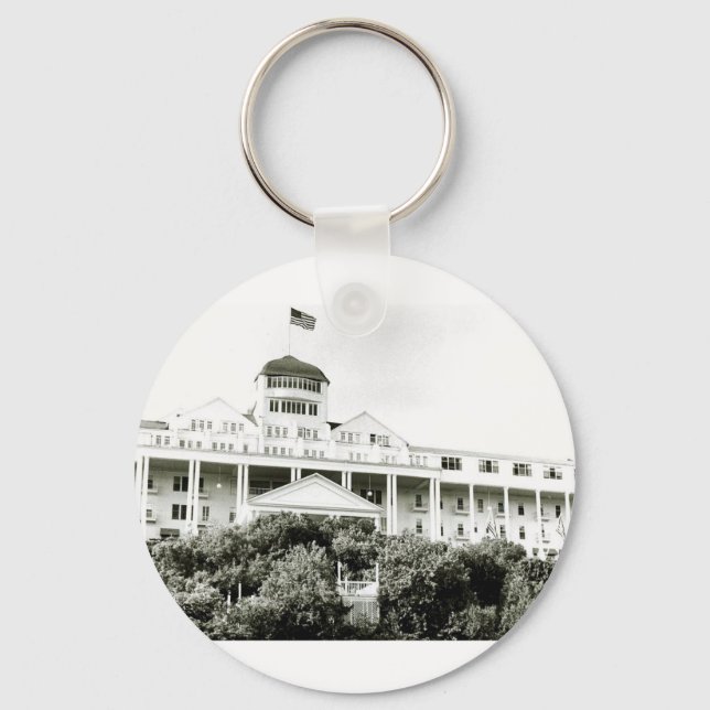 Grand Hotel, Mackinac Island, black and white Key Ring (Front)