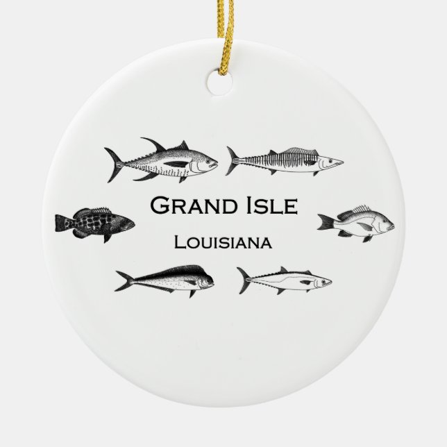 Grand Isle Louisiana Deep Sea Fishing Ceramic Tree Decoration (Front)