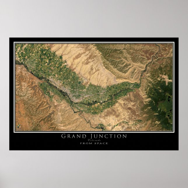 Grand Junction Colorado From Space Satellite Map Poster (Front)