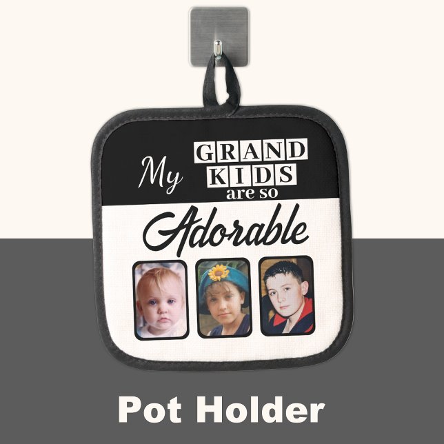 Grand kids so adorable 3 photo black pot holder (Creator Uploaded)