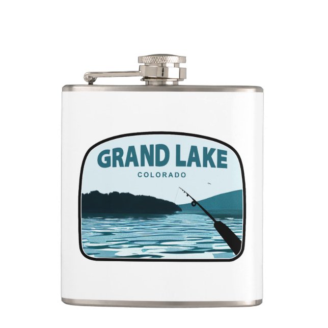 Grand Lake Colorado Fishing Rod Hip Flask (Front)