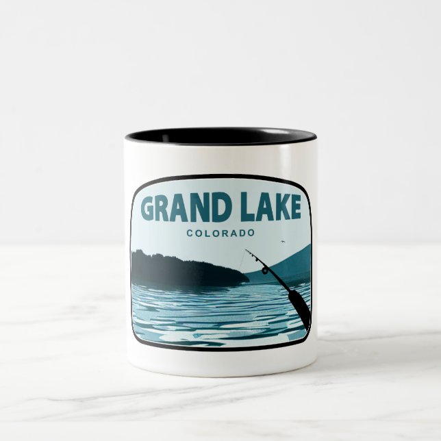Grand Lake Colorado Fishing Rod Two-Tone Coffee Mug (Center)