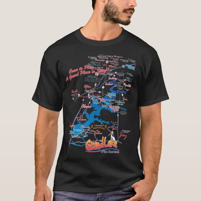 Grand Lake OK Map tee (Front)