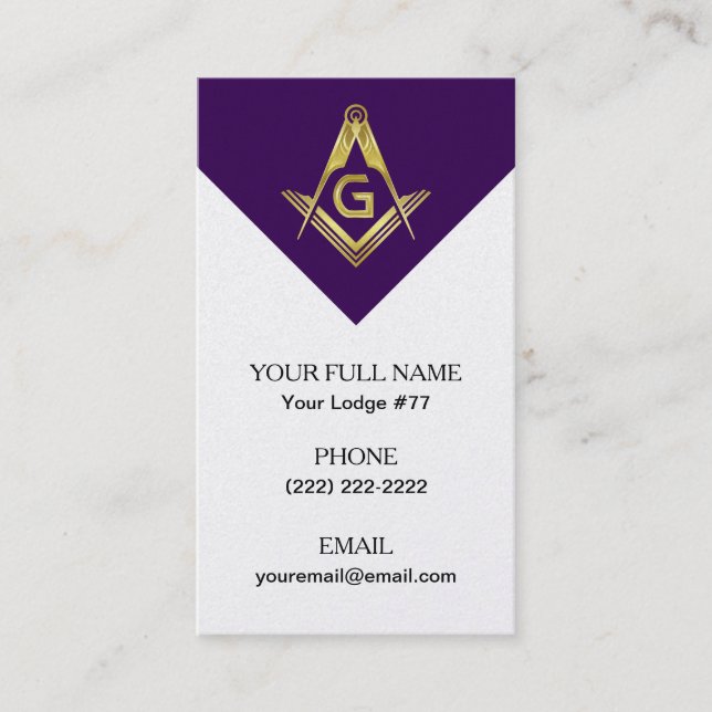 Grand Lodge Masonic Business Cards - Purple & Gold (Front)
