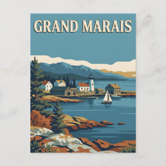 Grand Marais Minnesota Lake Superior Retro Poster Postcard