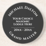 Grand Master Masonic Coaster<br><div class="desc">A coaster to commemorate a Grand Master at a Masonic Lodge or Masonic Temple. Personalize to include name,  Grand Master Masonic title,  Lodge,  and date. Unique memento of a special role. Grand Master Masonic coaster. Black and white. Ladies Night gift idea.</div>