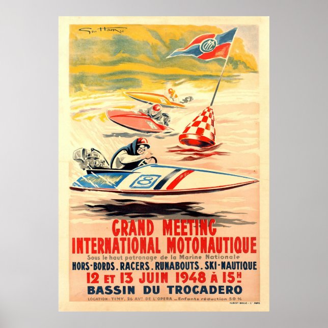 Grand Meeting Motonautique Boat Racing Geo Ham Poster (Front)