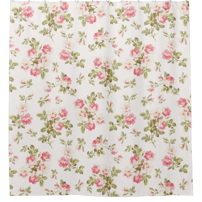 Grand Millennial Botanical Roses Summer Garden Shower Curtain (Front)