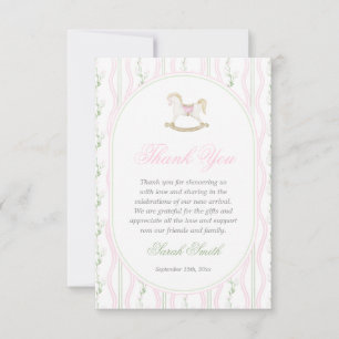 Grand millennial Rocking Horse Baby Shower Girl Thank You Card