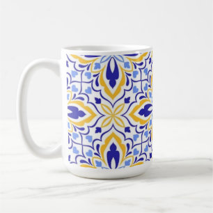 Grand Mosaic Blue and Gold Floral Mediterranean Coffee Mug