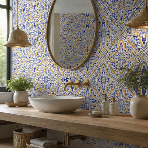 Grand Mosaic Blue and Gold Floral Mediterranean Tile