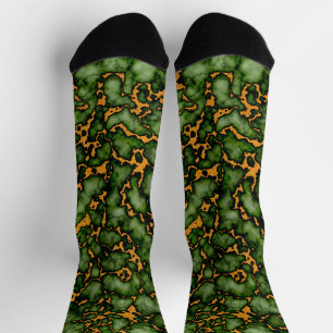 Grand Moss Green and Gold Marble Texture Design Socks