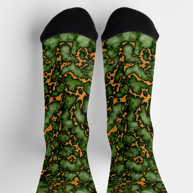 Grand Moss Green and Gold Marble Texture Design Socks (Top)