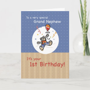 Grand Nephew 1st Teddy Bear Balloon Birthday Card