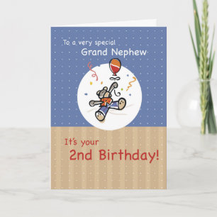 Grand Nephew 2nd Teddy Bear Balloon Birthday Card