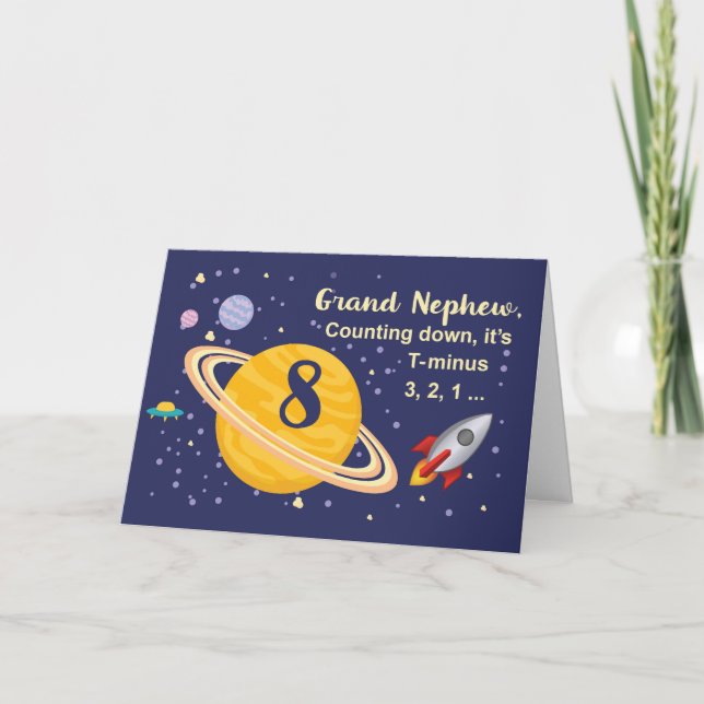 Grand Nephew 8th Birthday Planets in Outer Space Card (Front)