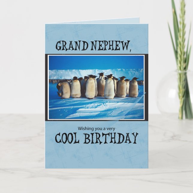 Grand Nephew Birthday, Penguins Card (Front)
