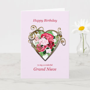 Grand Niece Birthday Antique Painted Roses Card