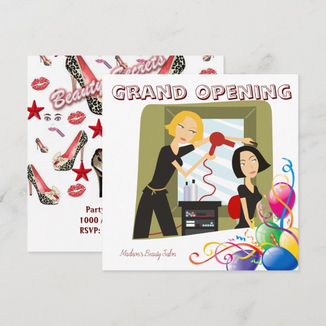Grand Opening Beauty Salon Card Invitation (Front/Back)