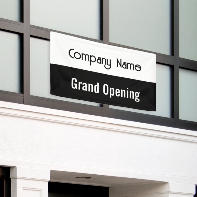 Grand Opening Black White Company Name Template Banner (Outside Building)