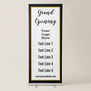 Grand Opening Black White Gold Your Logo Template Retractable Banner