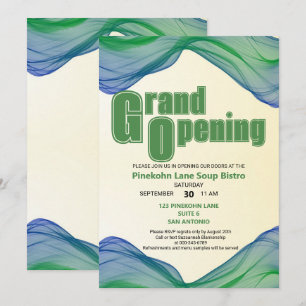 Grand Opening Blue Green Border Watercolor Waves Invitation