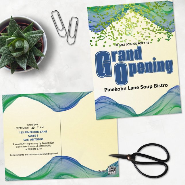 Grand Opening Blue Green Border Watercolor Waves  Postcard (Creator Uploaded)