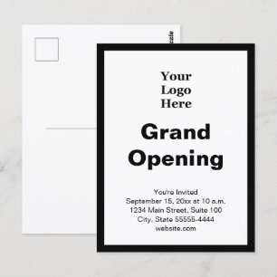 Grand Opening Business Logo Black White Invitation Postcard