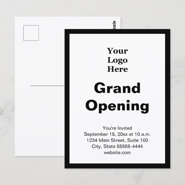 Grand Opening Business Logo Black White Invitation Postcard (Front/Back)