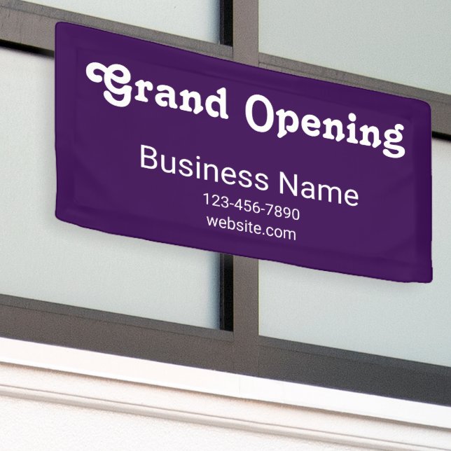 Grand Opening Business Name Phone Website Purple Banner (Outside Building)