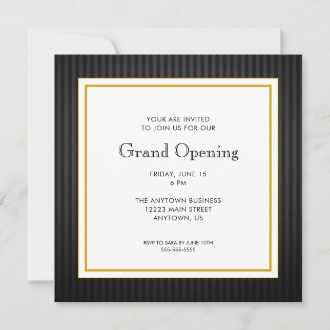 Grand Opening Business Professional | Black & Gold Invitation (Front)