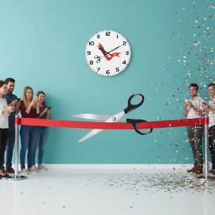 Grand Opening Celebration Scissors Cutting Ribbon  Large Clock