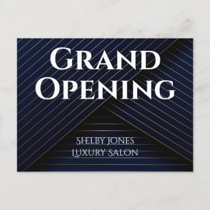 Grand Opening Elegant Navy Blue Gold Business Postcard