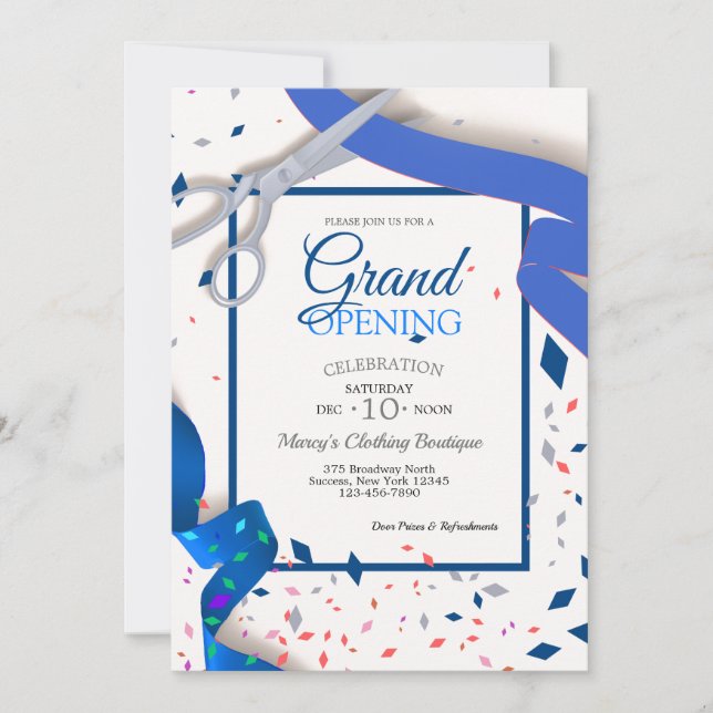 Grand Opening Event Blue Ribbon Invitation Custom (Front)