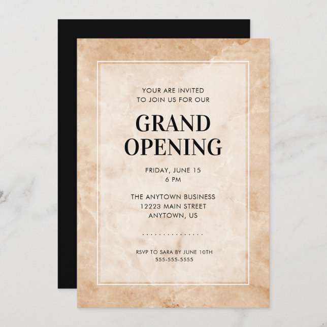 Grand Opening Event | Stylish Marble Background Invitation (Front/Back)