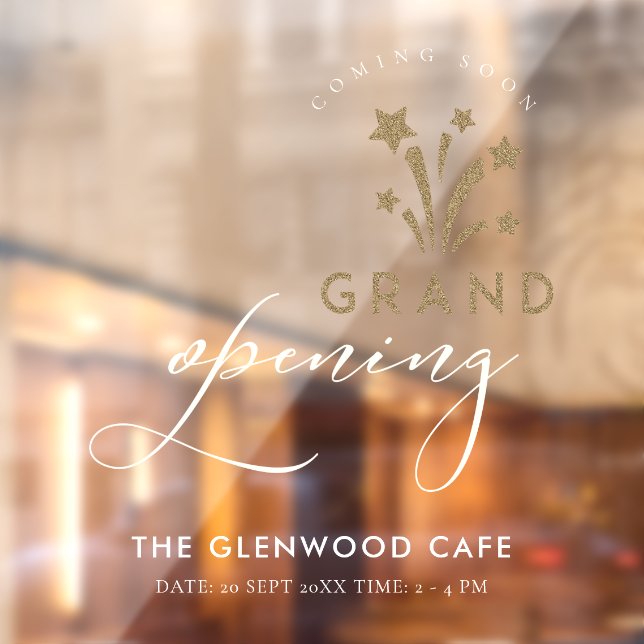 Grand Opening Firework Star Gold Coming Soon White Window Cling (Sheet 2)