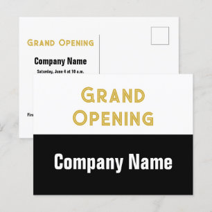 Grand Opening Gold Black and White Company Name Postcard