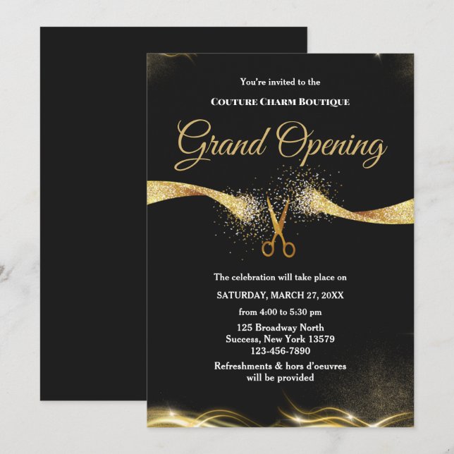 Grand Opening Gold Ribbon Cutting Ceremony Invitation (Front/Back)