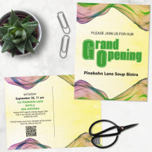 Grand Opening Green Yellow Watercolor Border Wave