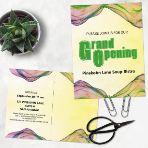 Grand Opening Green Yellow Watercolor Border Wave Postcard