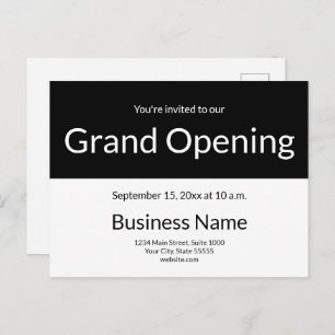 Grand Opening Invitation Business Black and White Postcard