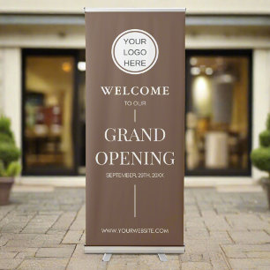 Grand Opening l Custom Business Logo Text Brown Retractable Banner