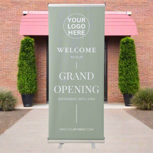 Grand Opening l Sage Green Business Logo Promo Retractable Banner